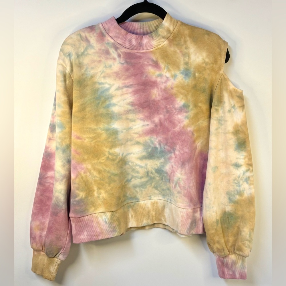 Revolve 525 America Tie-Dye Sweatshirt with Cut-Out Shoulder Glacier Multi -NWT